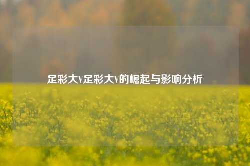 足彩大V足彩大V的崛起与影响分析