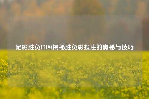 足彩胜负17194揭秘胜负彩投注的奥秘与技巧